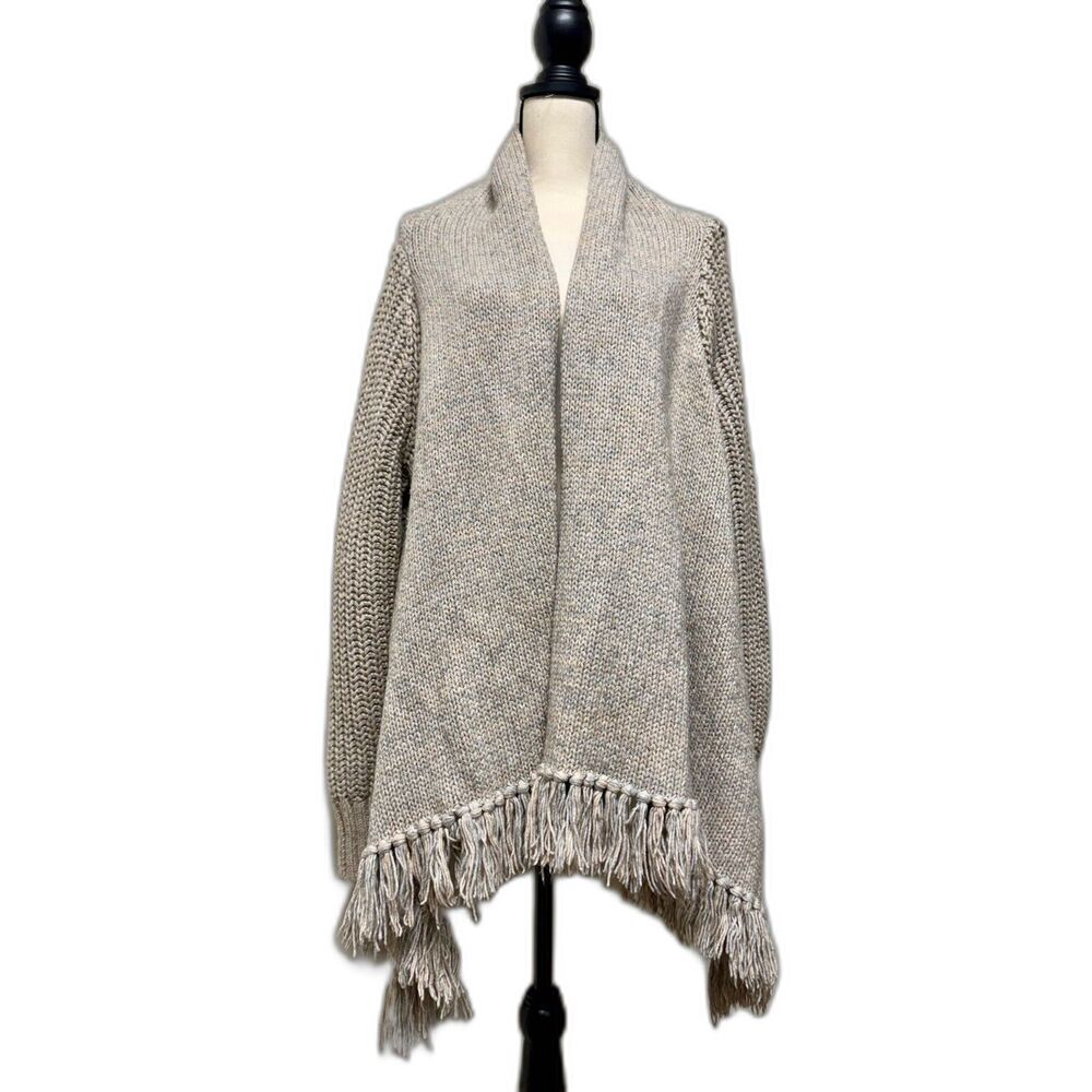 VICTORIA'S SECRET Wool/Alpaca Blend Fringed Open Cardigan/Shawl, Sz L